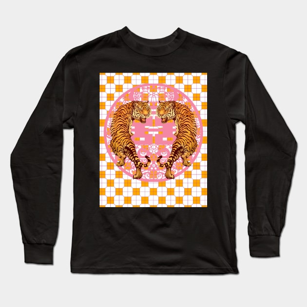 Hong Kong Funky Tigers Blush Pink and Orange - Animal Lover Long Sleeve T-Shirt by CRAFTY BITCH